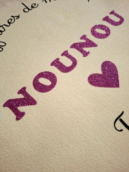 👜 Sac “Les affaires de ma super nounou” – Personnalisé avec cœur & prénom