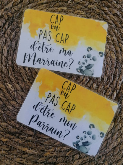 Lot de 2 cartes “Cap ou pas Cap” – Demande Parrain & Marraine – Carte originale bébé/enfant
