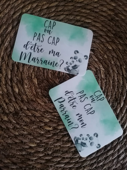 Lot de 2 cartes “Cap ou pas Cap” – Demande Parrain & Marraine – Carte originale bébé/enfant